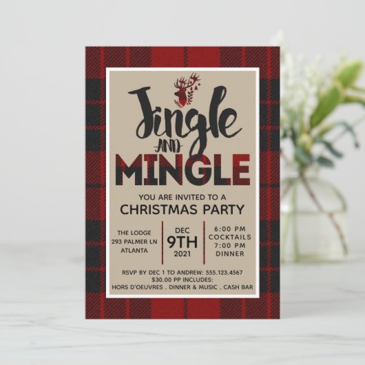 Einladung zur Karierten Weihnachtsfeier (Stehend Vorderseite)