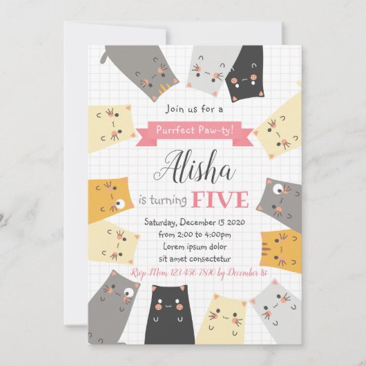 Einladung zur Katze Geburtstag (Vorderseite)
