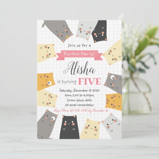Einladung zur Katze Geburtstag (Stehend Vorderseite)