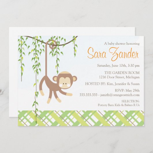 Einladung zur Kinderdusche - Affe (Vorne/Hinten)