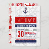 Einladung zur Kinderdusche, Boy Blue Red Ahoy (Vorne/Hinten)