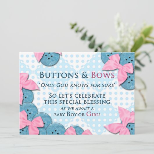 Einladung zur Kinderdusche - Buttons & Bows (Stehend Vorderseite)