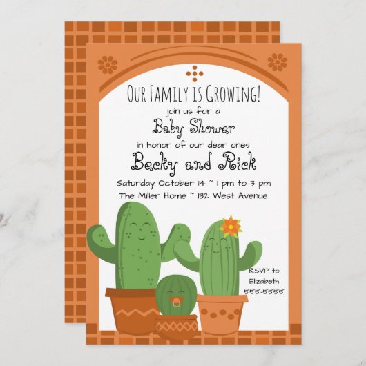 Einladung zur Kinderdusche Cactus Baby (Vorne/Hinten)