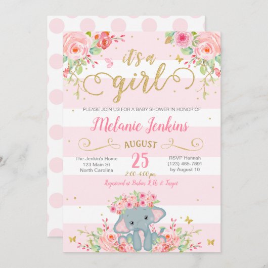 Einladung zur Kinderdusche, Elephant Baby-Dusche (Vorne/Hinten)