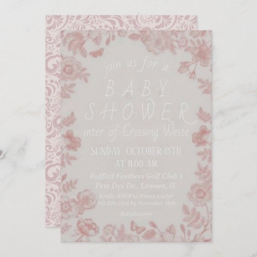 Einladung zur Kinderdusche in Rosa Vorlage (Vorne/Hinten)