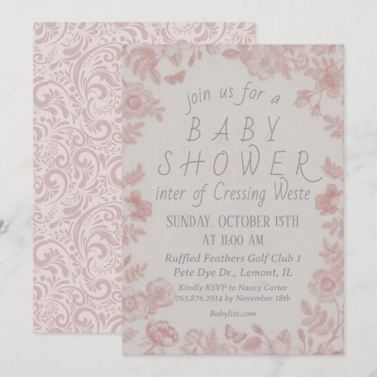 Einladung zur Kinderdusche in Rosa Vorlage (Vorne/Hinten)