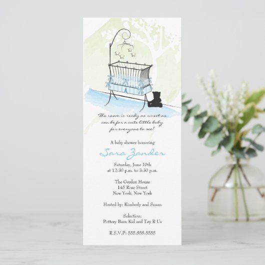 Einladung zur Kinderdusche - Kinderkrippe (Stehend Vorderseite)