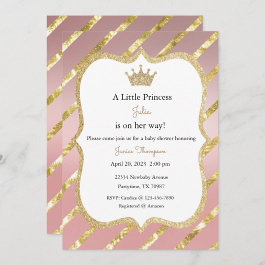 Einladung zur Kinderdusche, kleine Prinzessin auf  (Vorne/Hinten)