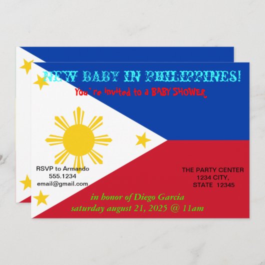 Einladung zur Kinderdusche mit der Flagge der Phil (Vorne/Hinten)