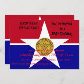 Einladung zur Kinderdusche mit Flagge von Dallas (Vorne/Hinten)