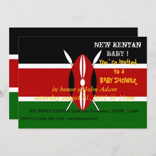 Einladung zur Kinderdusche mit kenianischer Flagge (Vorne/Hinten)