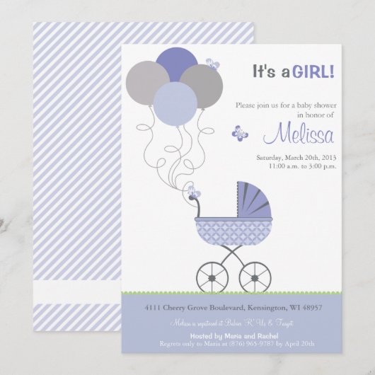 Einladung zur Kinderdusche - Roller & Balloons (Vorne/Hinten)