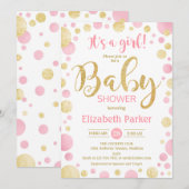 Einladung zur Kinderdusche - Rosa Gold Dots (Vorne/Hinten)