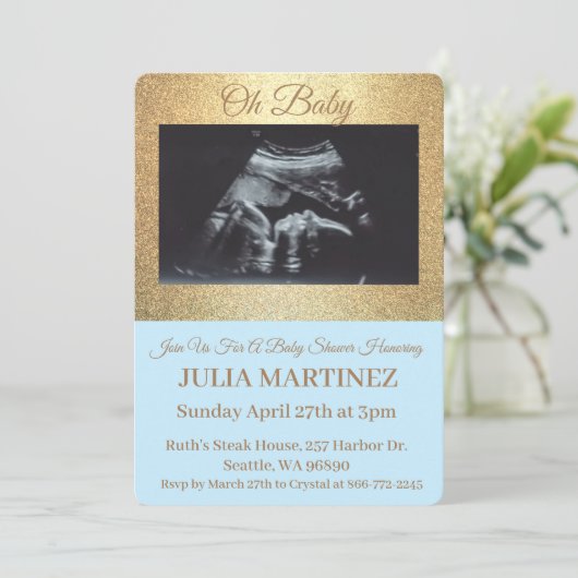 Einladung zur Kinderdusche - Sonogram (Stehend Vorderseite)