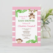 Einladung zur Kinderdusche von Affen, rosa Affe (Stehend Vorderseite)