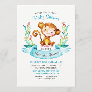 Einladung zur Kinderdusche "Watercolor Monkey Boy"