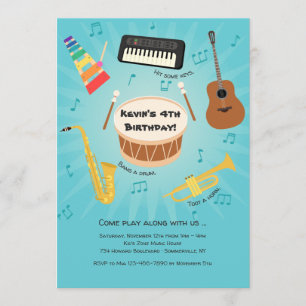 Einladung zur Kinderparty mit Musikinstrumenten