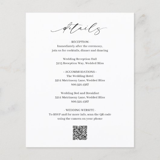 Einladung zur klassischen Schwarz-Weiß-Hochzeit (Rückseite)