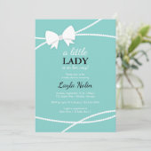 Einladung zur kleinen Lady Baby Dusche, blau, Perl (Stehend Vorderseite)