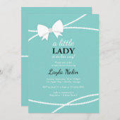 Einladung zur kleinen Lady Baby Dusche, blau, Perl (Vorne/Hinten)