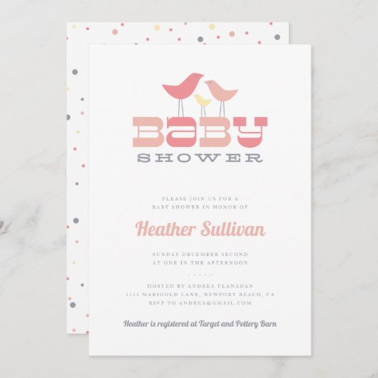 Einladung zur kleinen Vogeldusche - Rosa (Vorne/Hinten)