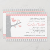 Einladung zur kleinen Vogeldusche - Rosa und Grau (Vorne/Hinten)