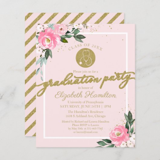 Einladung zur Krankenpflege Schule Grad Party Rosa (Vorne/Hinten)