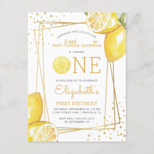 Einladung zur Lemon Watercolor 1. Geburtstagsfeier Postkarte