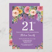 Einladung zur lila Blumenbestellung 21. Geburtstag (Vorne/Hinten)
