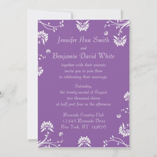 Einladung zur lila Blumenhochzeit (Vorderseite)