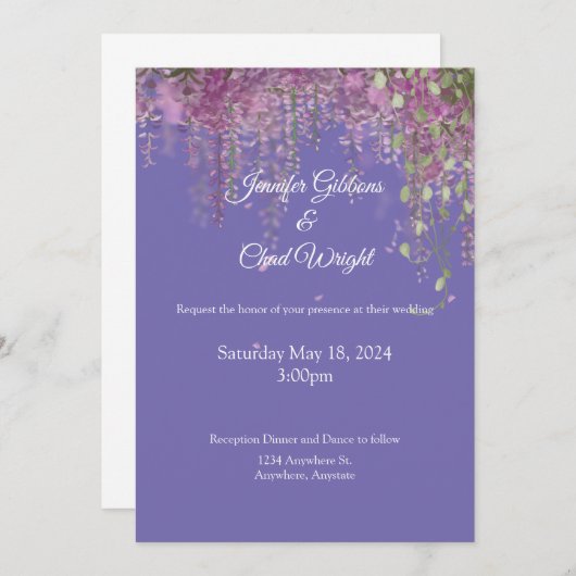 Einladung zur lila Blumenhochzeit (Vorne/Hinten)