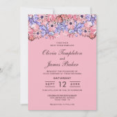 Einladung zur Lila Blumenhochzeit in Rosa (Vorderseite)