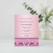 Einladung zur lila Bugbeugung in Rosa Postkarte (Stehend Vorderseite)