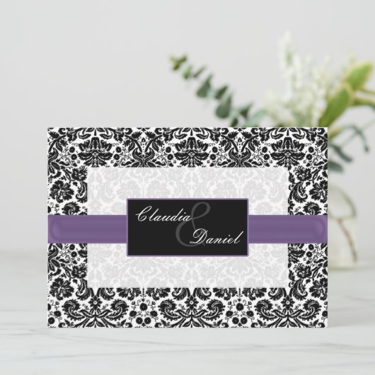 Einladung zur lila Damast (Stehend Vorderseite)