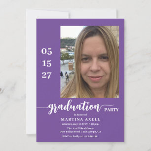 Einladung zur lila Foto Graduation Party