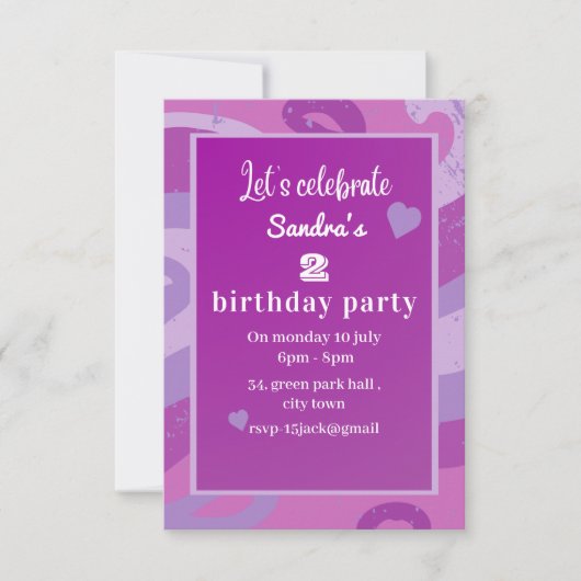 Einladung zur lila Geburtstagsfeier (Vorderseite)