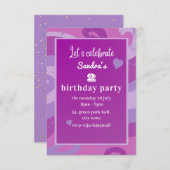 Einladung zur lila Geburtstagsfeier (Vorne/Hinten)