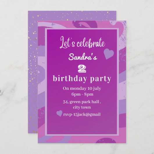 Einladung zur lila Geburtstagsfeier (Vorne/Hinten)