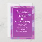 Einladung zur lila Geburtstagsfeier (Vorderseite)