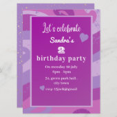 Einladung zur lila Geburtstagsfeier (Vorne/Hinten)