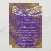 Einladung zur lila Goldene Lights-Graduiertenparty (Vorne/Hinten)