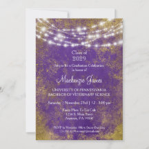 Einladung zur lila Goldene Lights-Graduiertenparty