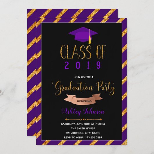 Einladung zur lila Goldgraduiertenparty (Vorne/Hinten)