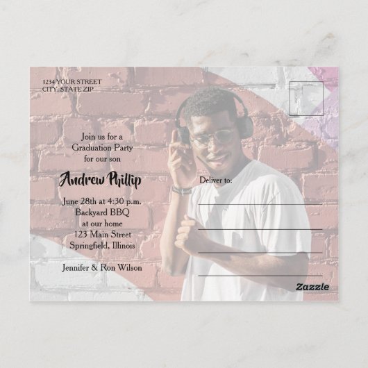 Einladung zur Lila Graduiertenparty mit mehreren F Postkarte (Rückseite)