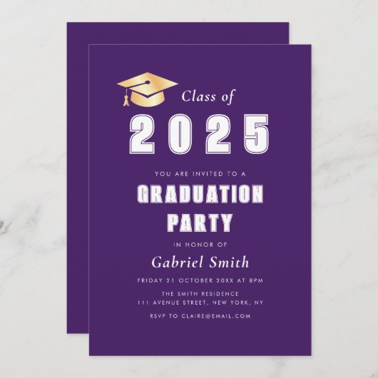 Einladung zur lila Graduierungsparty im kühlen Jah (Vorne/Hinten)