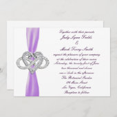 Einladung zur lila Herzhochzeit (Vorne/Hinten)