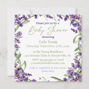 Einladung zur lila Lavendel-Babydusche