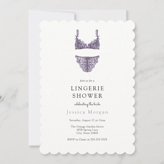 Einladung zur lila Lingerie-Dusche (Vorderseite)