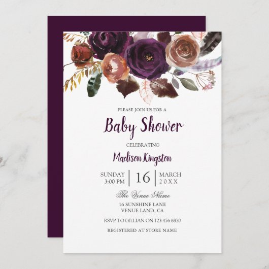 Einladung zur Lila Pflaumendusche aus Burgund (Vorne/Hinten)