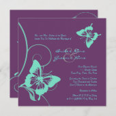 Einladung zur Lila und Aquamarinen Butterfly-Hochz (Vorne/Hinten)